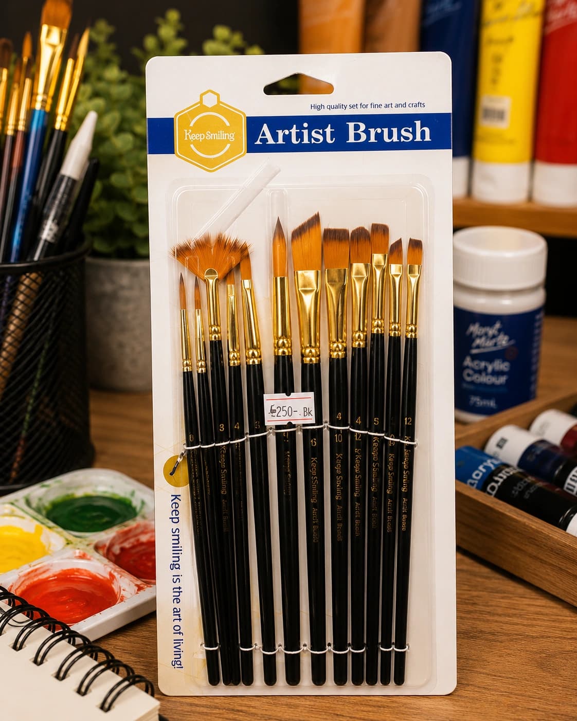 Keep Smiling Professional Artist Brush Set for Acrylic, Watercolor & Oil Painting